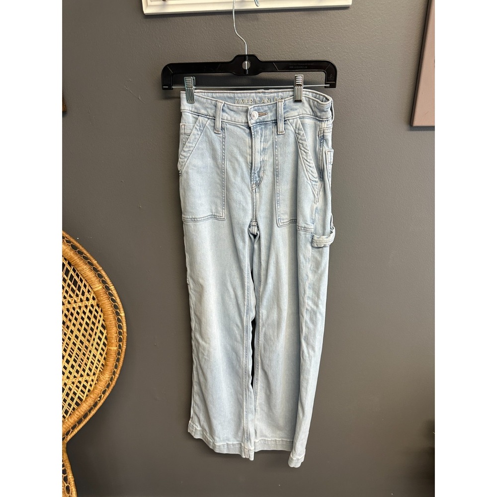 American Eagle Womens Size 000 Super High-Rise Baggy Wide Leg Jeans Lightwash